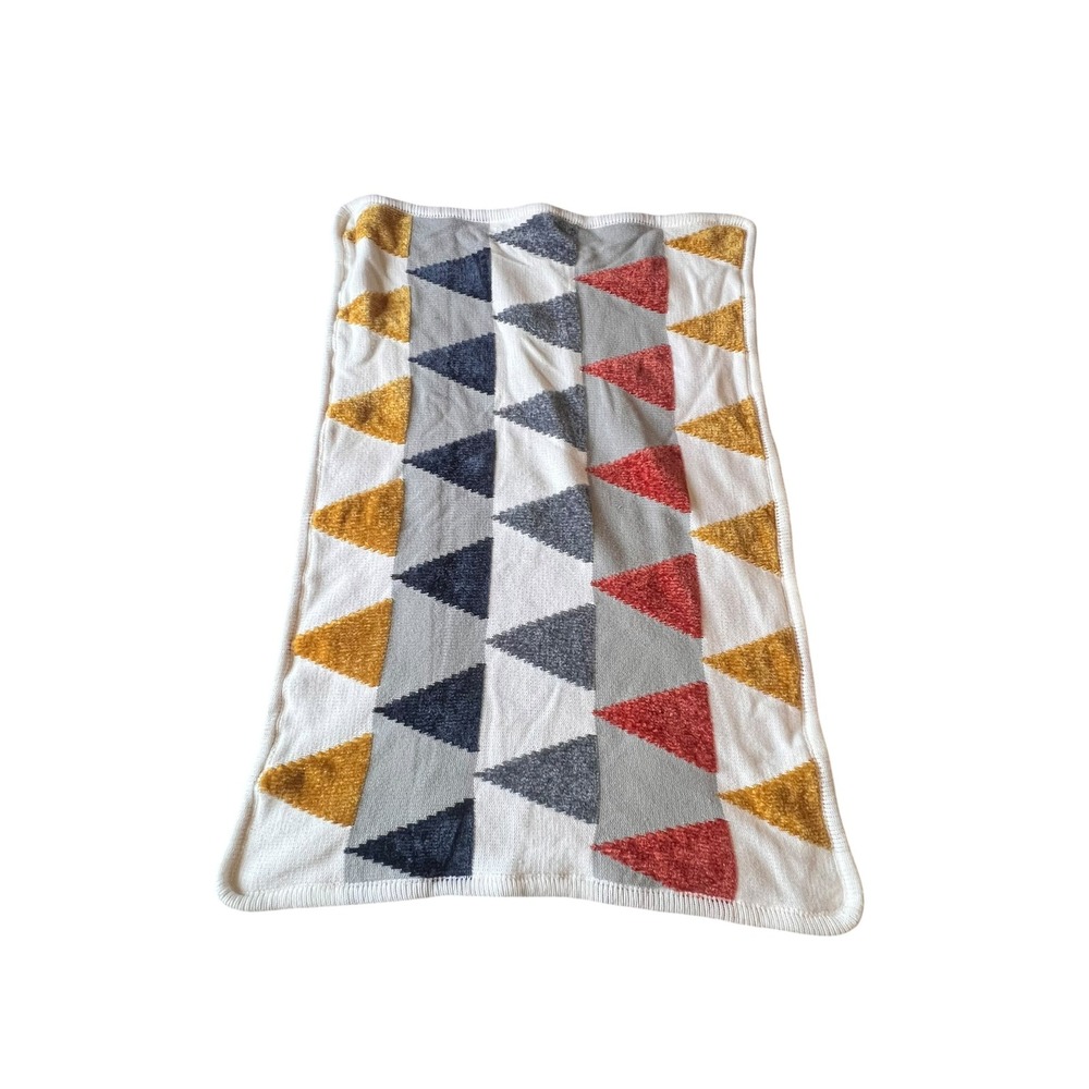 Pottery Barn Kids Triangle Knit Stroller Blanket Mustard Orange Navy 30x40
